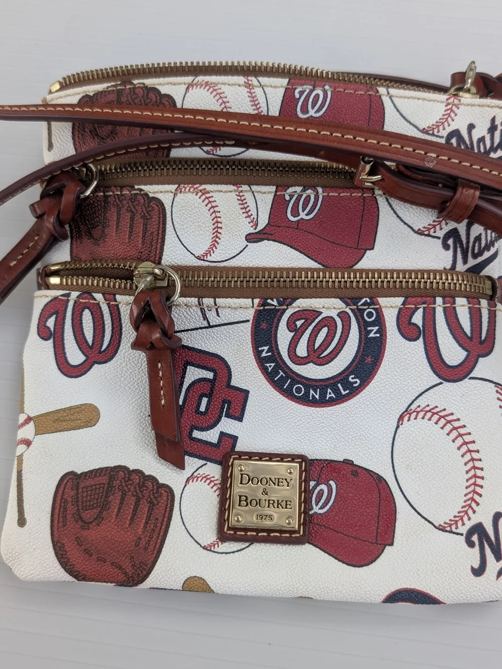 Dooney & Bourke Maroon and White Washington Nationals Crossbody Bag